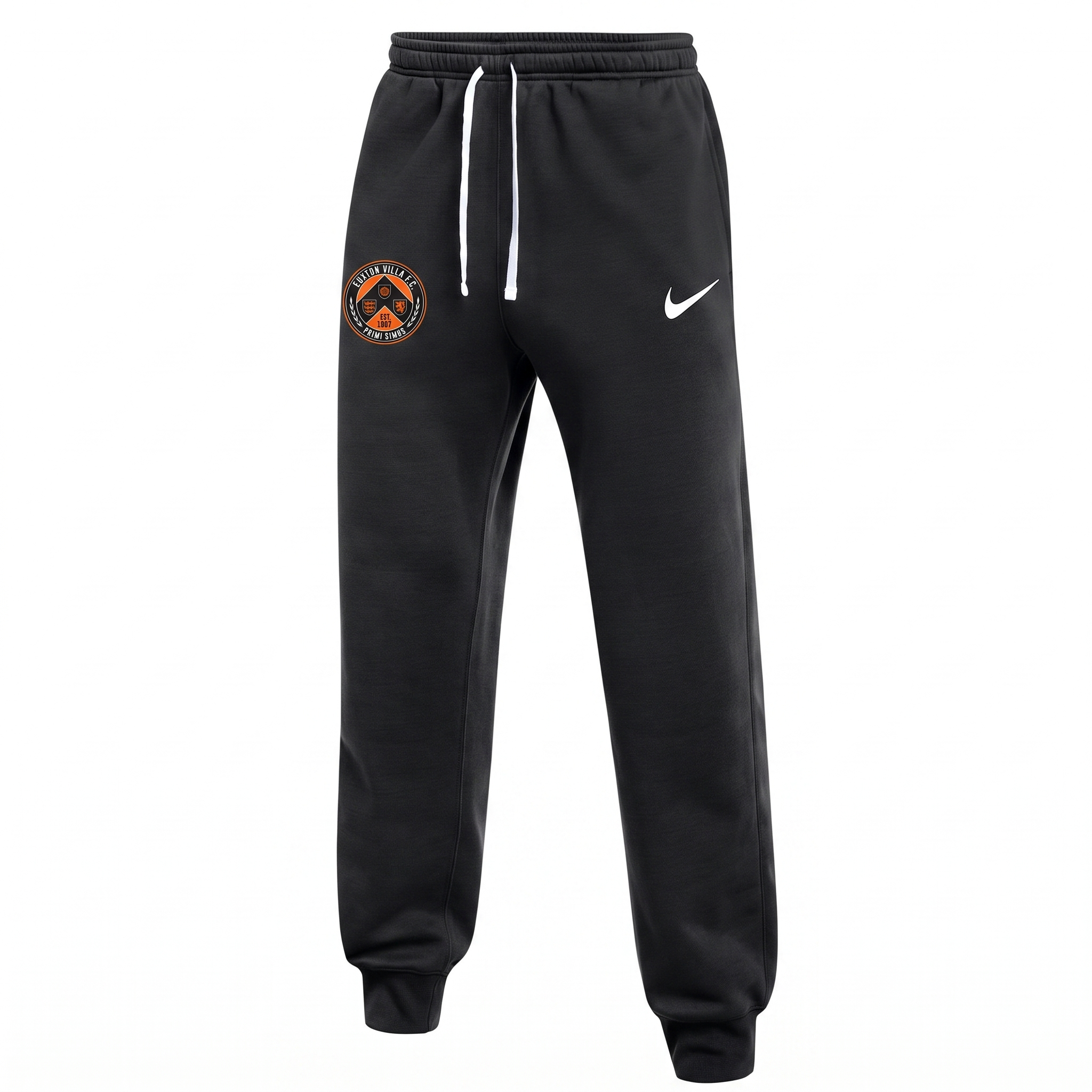 Euxton Villa FC Nike Park 26 Fleece Knit Pant in Black (AI-generated product photo with embroidered club badge composite - zoom in and check crest lettering before publishing)