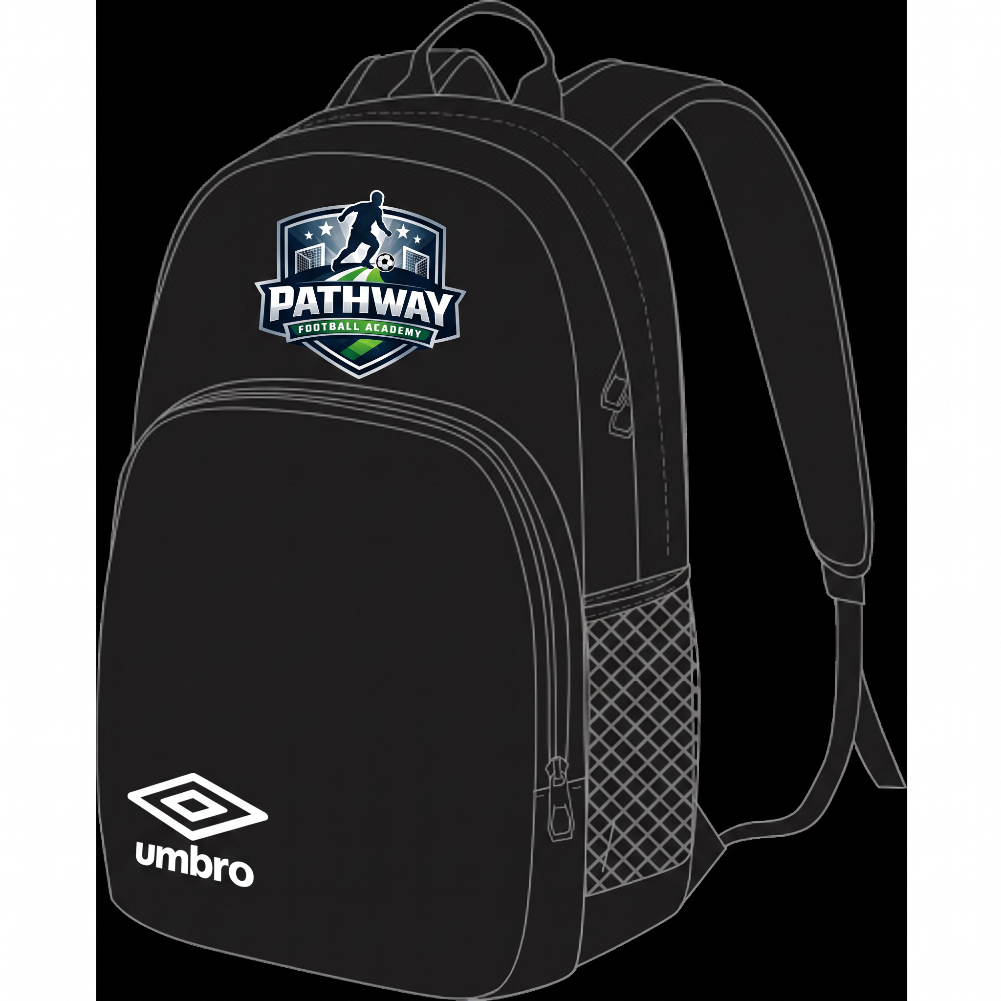 Pathway Football Academy Umbro Team Training Academy Backpack in Black & White